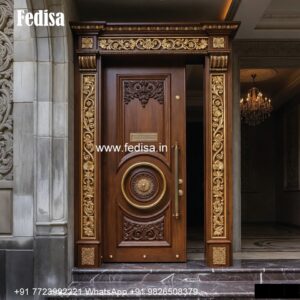 Decorative Wooden Doors Pooja Room Double Door Glass Design No-6726