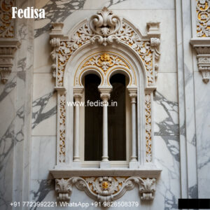 Marble Window With Wooden Frame Combination French Window Design No-911