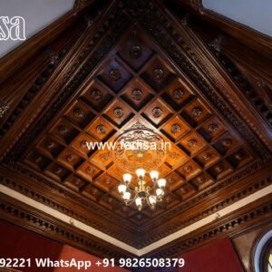 Wooden Ceiling Design Pop Design With Two Fans No-1110