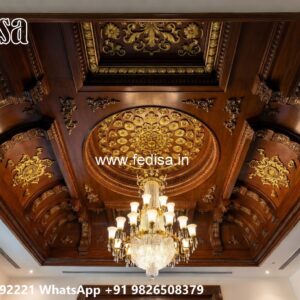 Wooden Ceiling Design Lobby Pop Plus Minus Design No-1744