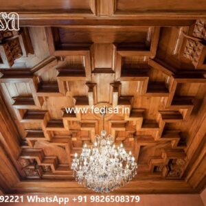 Wooden Ceiling Design Two Fan Pop Design No-3648