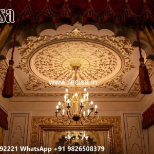 Wooden Ceiling Design Pop Design For Lobby Two Fan Plus Minus No-3751