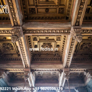 Wooden Ceiling Design Main Hall Two Fan Pop Design No-4965