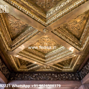 Wooden Ceiling Design Pop Design For 2 Fans No-5130