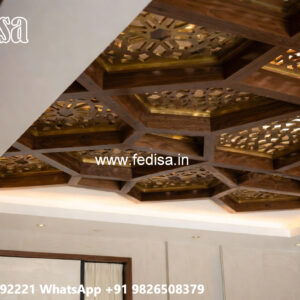 Wooden Ceiling Design Pop Plus Minus Lobby Design No-5560