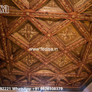 Wooden Ceiling Design Pop Design For Hall With 2 Fans No-5756