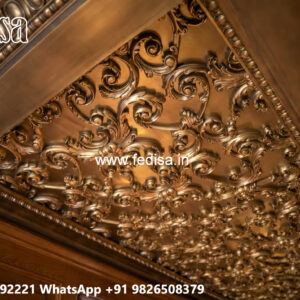 Wooden Ceiling Design Golden Color Pop Design No-6088