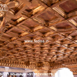 Wooden Ceiling Design Pop Design For Lobby Two Fan No-7042