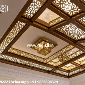 Wooden Ceiling Design Pop Design With Two Fans No-7592