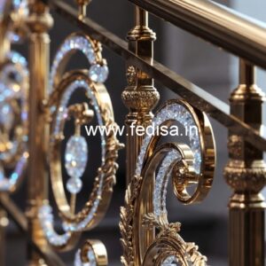 Designer Brass Crystal Railings with Glass CR-4466