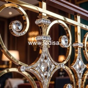 Elegant Brass Crystal Railings with Glass CR-5093