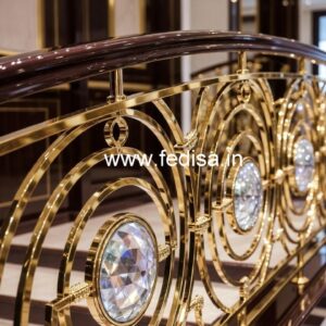 Designer Stair Railings with Brass Crystal CR-7063